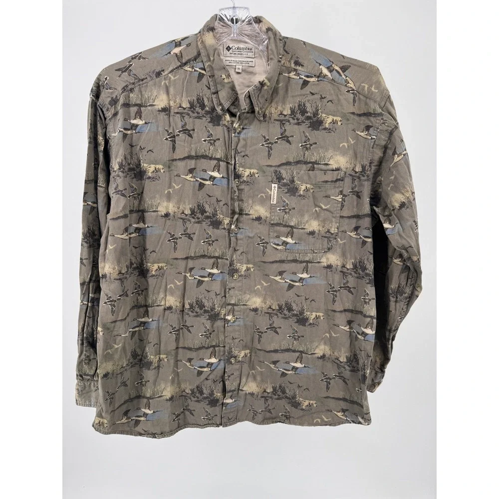 Columbia Flannel Shirt XXL Mens‎ All Over Duck Print Long Sleeve Button Down